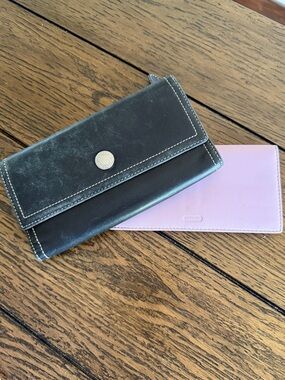 Vintage Black Leather Bifold Coach Wallet With Checkbook Case Snap Closure